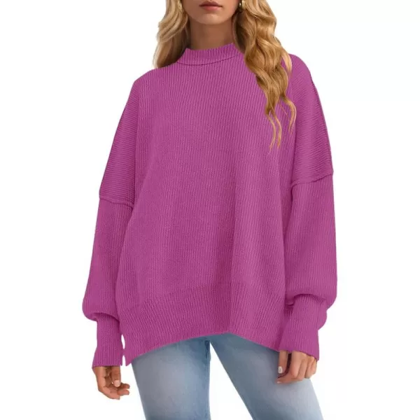ZESICA Womens 2024 Fall Casual Long Sleeve Crew Neck Side Slit Oversized Ribbed Knit Pullover Sweater TopsLilac