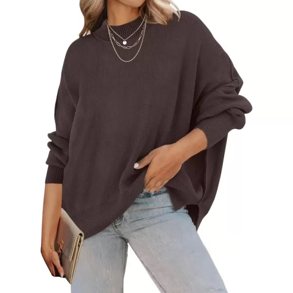 ZESICA Womens 2024 Fall Casual Long Sleeve Crew Neck Side Slit Oversized Ribbed Knit Pullover Sweater TopsNutmeg