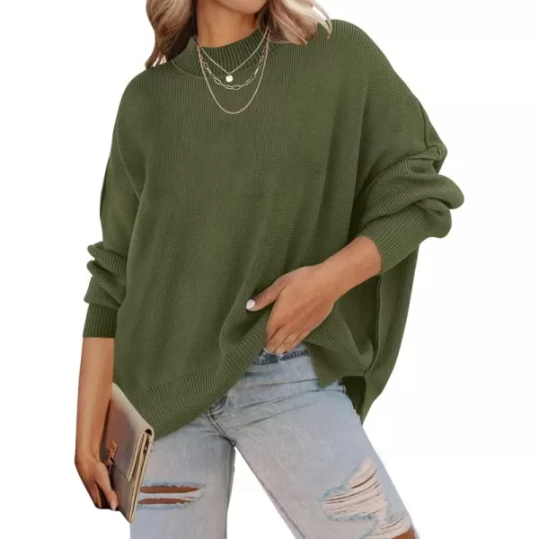 ZESICA Womens 2024 Fall Casual Long Sleeve Crew Neck Side Slit Oversized Ribbed Knit Pullover Sweater TopsOlive