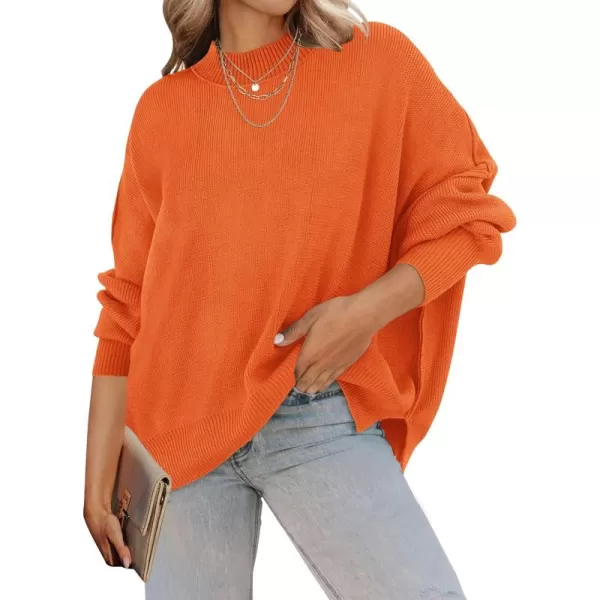 ZESICA Womens 2024 Fall Casual Long Sleeve Crew Neck Side Slit Oversized Ribbed Knit Pullover Sweater TopsOrange
