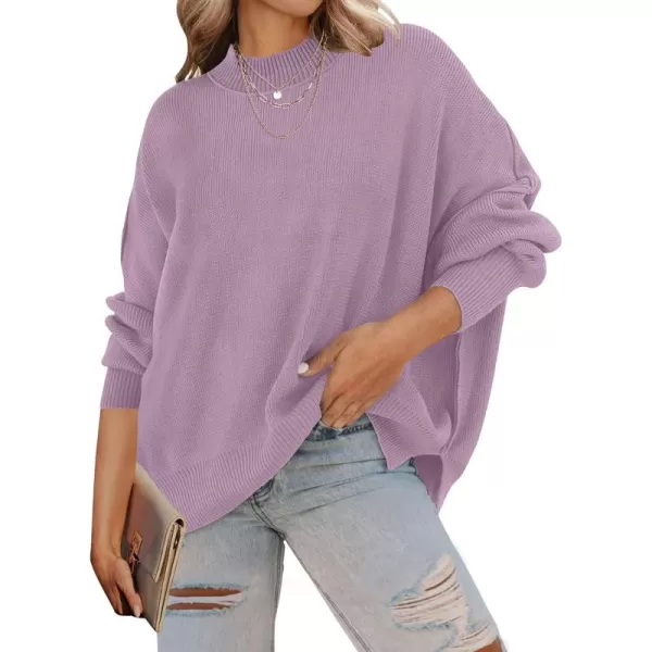 ZESICA Womens 2024 Fall Casual Long Sleeve Crew Neck Side Slit Oversized Ribbed Knit Pullover Sweater TopsPurple