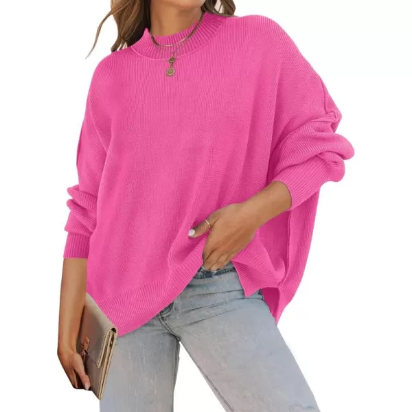 ZESICA Womens 2024 Fall Casual Long Sleeve Crew Neck Side Slit Oversized Ribbed Knit Pullover Sweater TopsRose