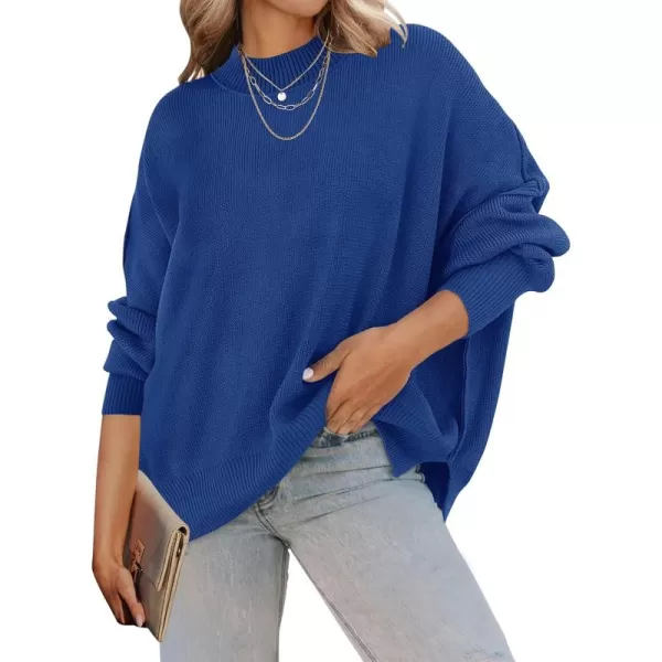 ZESICA Womens 2024 Fall Casual Long Sleeve Crew Neck Side Slit Oversized Ribbed Knit Pullover Sweater TopsRoyalblue