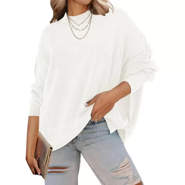 ZESICA Womens 2024 Fall Casual Long Sleeve Crew Neck Side Slit Oversized Ribbed Knit Pullover Sweater TopsWhite