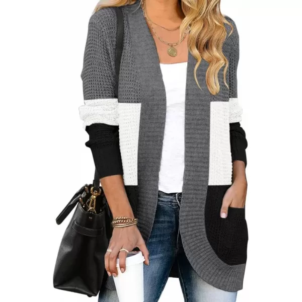 ZESICA Womens 2024 Fall Winter Long Sleeve Open Front Casual Lightweight Soft Knit Cardigan Sweater OuterwearContrastblack