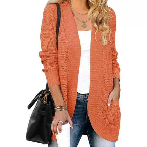 ZESICA Womens 2024 Fall Winter Long Sleeve Open Front Casual Lightweight Soft Knit Cardigan Sweater OuterwearOrange