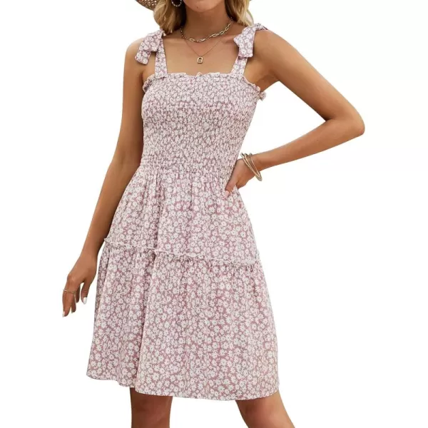 ZESICA Womens 2024 Summer Boho Floral Printed Spaghetti Strap Square Neck Ruffle A Line Swing Beach Mini DressDarkpink