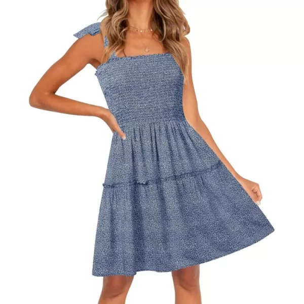 ZESICA Womens 2024 Summer Boho Floral Printed Spaghetti Strap Square Neck Ruffle A Line Swing Beach Mini DressDustyblue