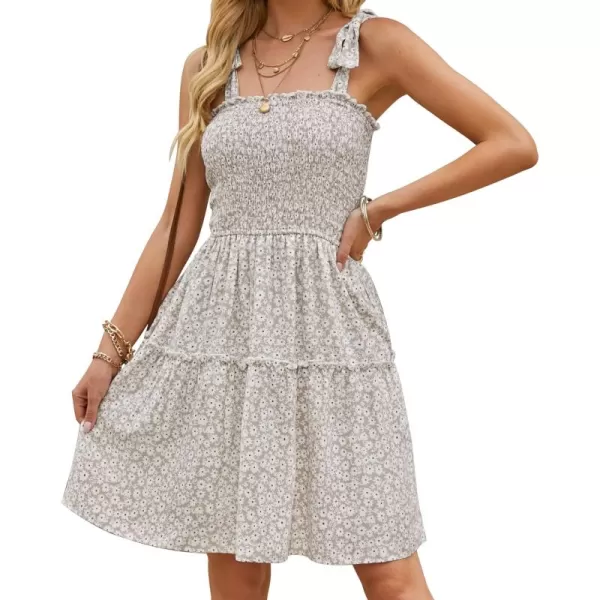 ZESICA Womens 2024 Summer Boho Floral Printed Spaghetti Strap Square Neck Ruffle A Line Swing Beach Mini DressLightkhaki