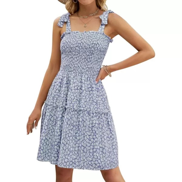 ZESICA Womens 2024 Summer Boho Floral Printed Spaghetti Strap Square Neck Ruffle A Line Swing Beach Mini DressMidblue