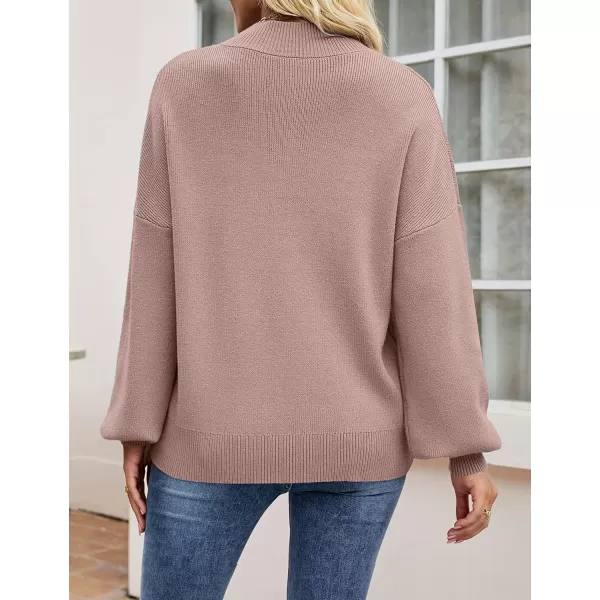 ZESICA Womens 2024 Casual Turtleneck Long Lantern Sleeve Oversized Ribbed Knit Pullover Sweater Jumper TopAlmond