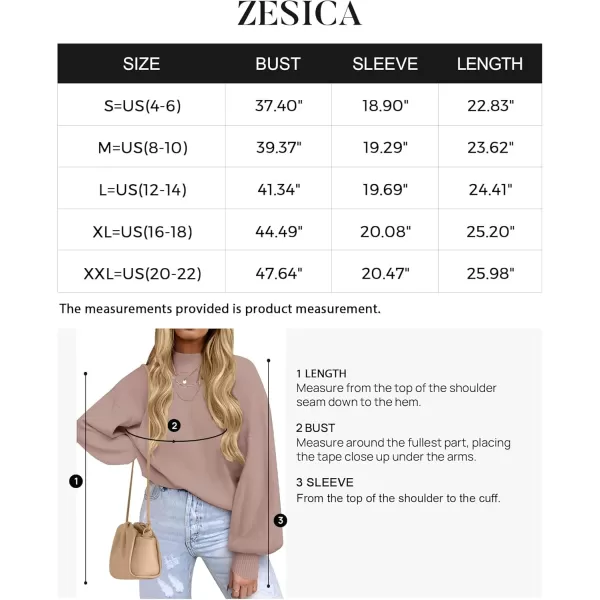 ZESICA Womens 2024 Casual Turtleneck Long Lantern Sleeve Oversized Ribbed Knit Pullover Sweater Jumper TopAlmond