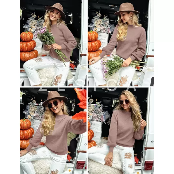 ZESICA Womens 2024 Casual Turtleneck Long Lantern Sleeve Oversized Ribbed Knit Pullover Sweater Jumper TopAlmond