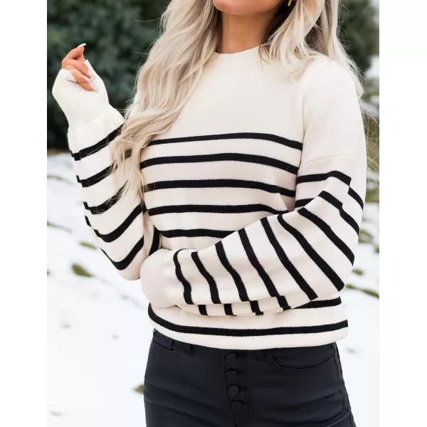 ZESICA Womens 2024 Casual Turtleneck Long Lantern Sleeve Oversized Ribbed Knit Pullover Sweater Jumper TopApricotstripe