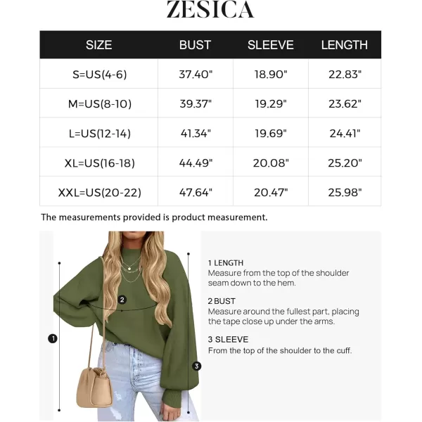 ZESICA Womens 2024 Casual Turtleneck Long Lantern Sleeve Oversized Ribbed Knit Pullover Sweater Jumper TopArmygreen