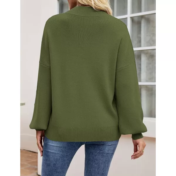 ZESICA Womens 2024 Casual Turtleneck Long Lantern Sleeve Oversized Ribbed Knit Pullover Sweater Jumper TopArmygreen