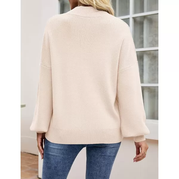 ZESICA Womens 2024 Casual Turtleneck Long Lantern Sleeve Oversized Ribbed Knit Pullover Sweater Jumper TopBeige