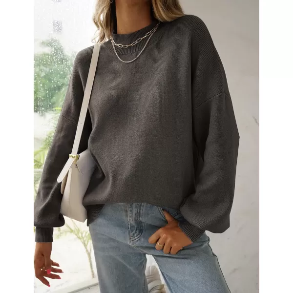 ZESICA Womens 2024 Casual Turtleneck Long Lantern Sleeve Oversized Ribbed Knit Pullover Sweater Jumper TopCoffee