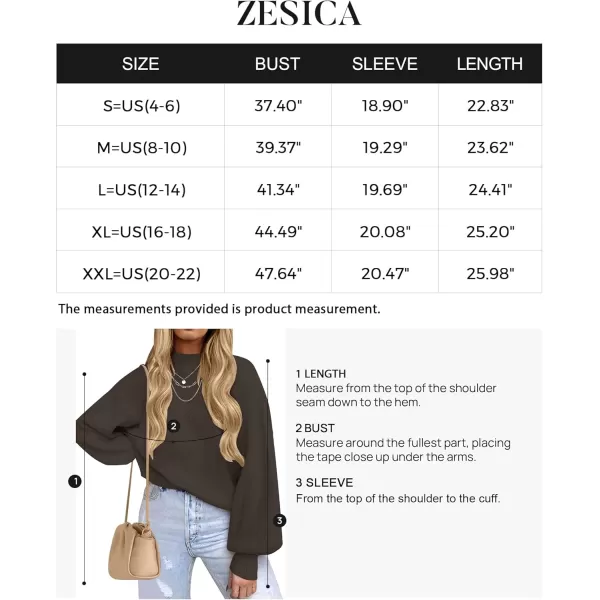 ZESICA Womens 2024 Casual Turtleneck Long Lantern Sleeve Oversized Ribbed Knit Pullover Sweater Jumper TopCoffee