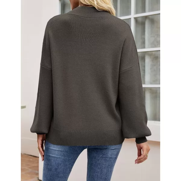 ZESICA Womens 2024 Casual Turtleneck Long Lantern Sleeve Oversized Ribbed Knit Pullover Sweater Jumper TopCoffee