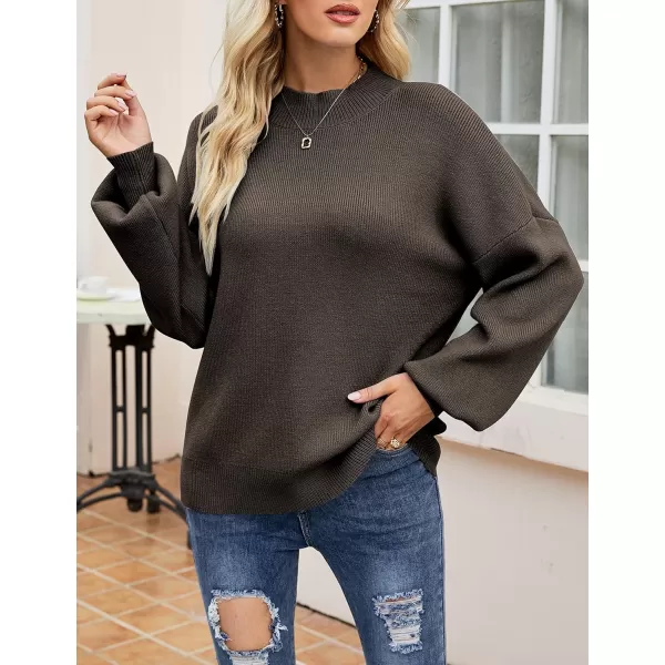 ZESICA Womens 2024 Casual Turtleneck Long Lantern Sleeve Oversized Ribbed Knit Pullover Sweater Jumper TopCoffee