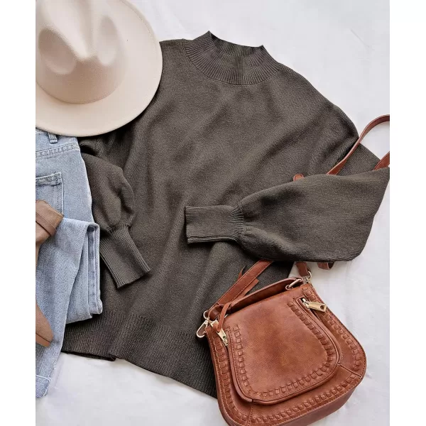 ZESICA Womens 2024 Casual Turtleneck Long Lantern Sleeve Oversized Ribbed Knit Pullover Sweater Jumper TopCoffee