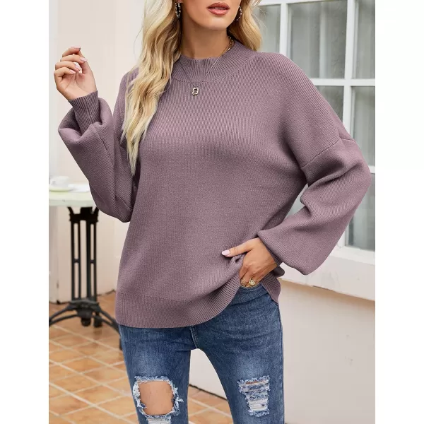 ZESICA Womens 2024 Casual Turtleneck Long Lantern Sleeve Oversized Ribbed Knit Pullover Sweater Jumper TopDarkviolet