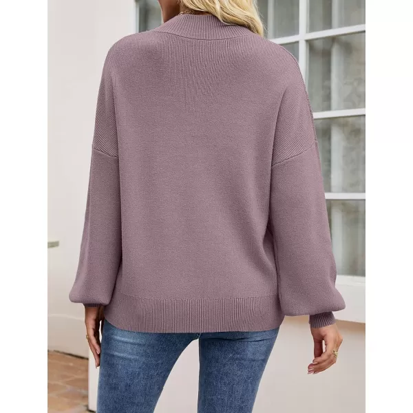 ZESICA Womens 2024 Casual Turtleneck Long Lantern Sleeve Oversized Ribbed Knit Pullover Sweater Jumper TopDarkviolet