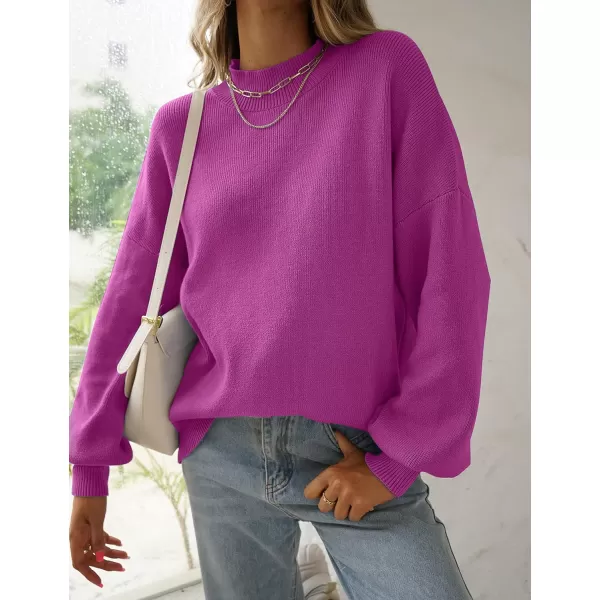 ZESICA Womens 2024 Casual Turtleneck Long Lantern Sleeve Oversized Ribbed Knit Pullover Sweater Jumper TopEggplant