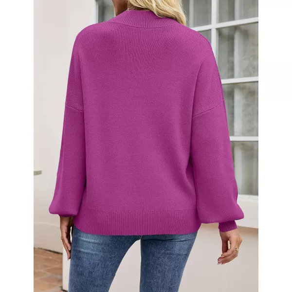 ZESICA Womens 2024 Casual Turtleneck Long Lantern Sleeve Oversized Ribbed Knit Pullover Sweater Jumper TopEggplant