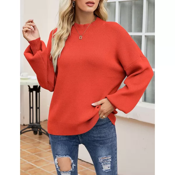 ZESICA Womens 2024 Casual Turtleneck Long Lantern Sleeve Oversized Ribbed Knit Pullover Sweater Jumper TopFirered