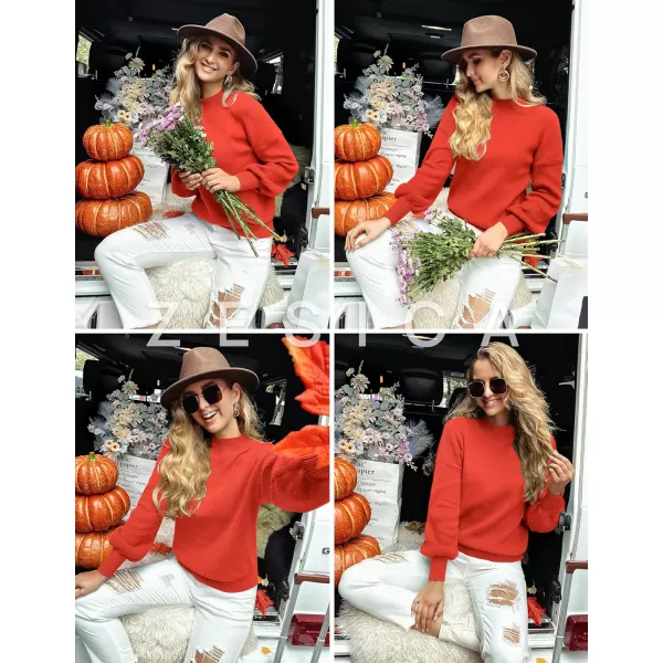 ZESICA Womens 2024 Casual Turtleneck Long Lantern Sleeve Oversized Ribbed Knit Pullover Sweater Jumper TopFirered