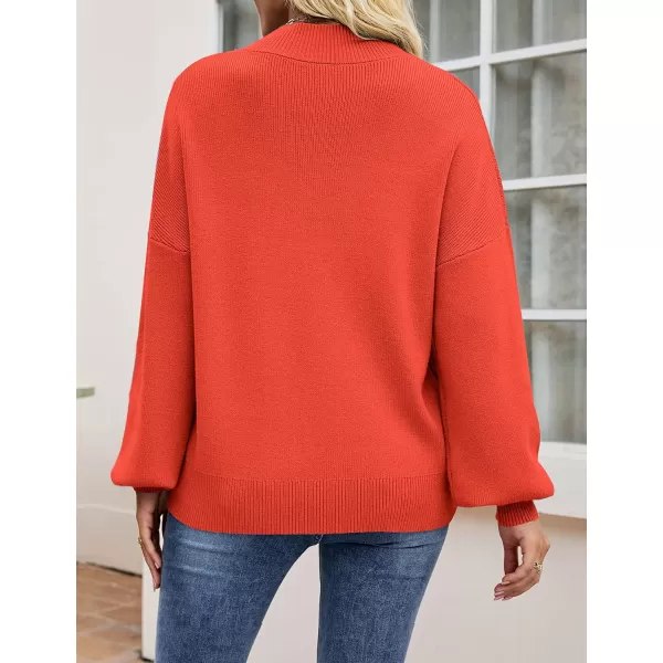 ZESICA Womens 2024 Casual Turtleneck Long Lantern Sleeve Oversized Ribbed Knit Pullover Sweater Jumper TopFirered