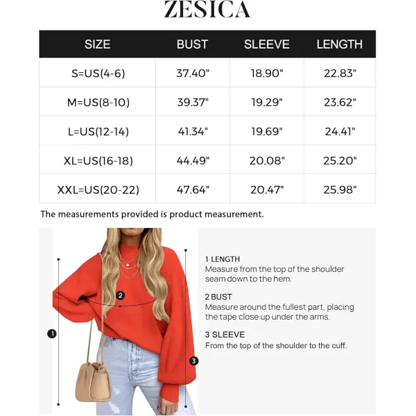 ZESICA Womens 2024 Casual Turtleneck Long Lantern Sleeve Oversized Ribbed Knit Pullover Sweater Jumper TopFirered