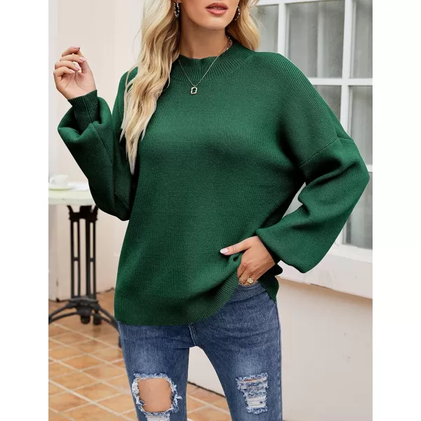 ZESICA Womens 2024 Casual Turtleneck Long Lantern Sleeve Oversized Ribbed Knit Pullover Sweater Jumper TopForestgreen