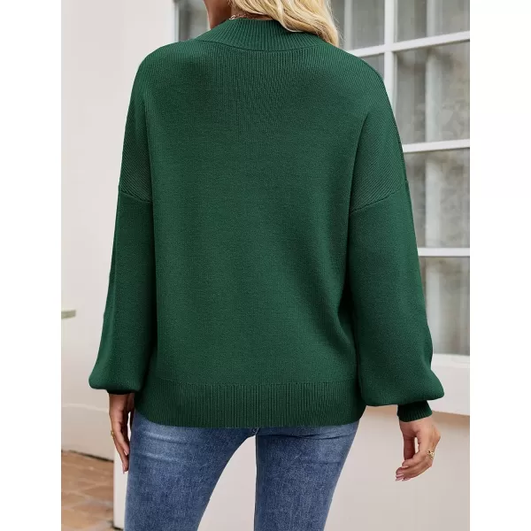ZESICA Womens 2024 Casual Turtleneck Long Lantern Sleeve Oversized Ribbed Knit Pullover Sweater Jumper TopForestgreen