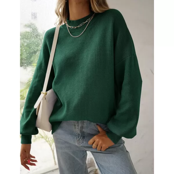 ZESICA Womens 2024 Casual Turtleneck Long Lantern Sleeve Oversized Ribbed Knit Pullover Sweater Jumper TopForestgreen