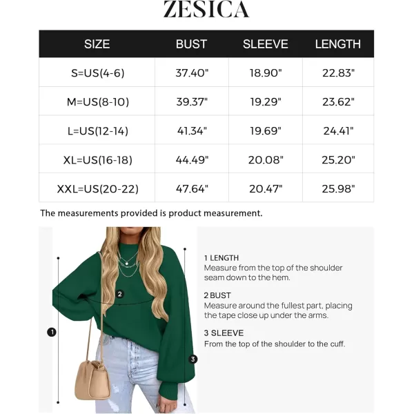 ZESICA Womens 2024 Casual Turtleneck Long Lantern Sleeve Oversized Ribbed Knit Pullover Sweater Jumper TopForestgreen