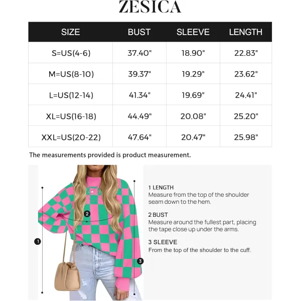 ZESICA Womens 2024 Casual Turtleneck Long Lantern Sleeve Oversized Ribbed Knit Pullover Sweater Jumper TopGreenplaid
