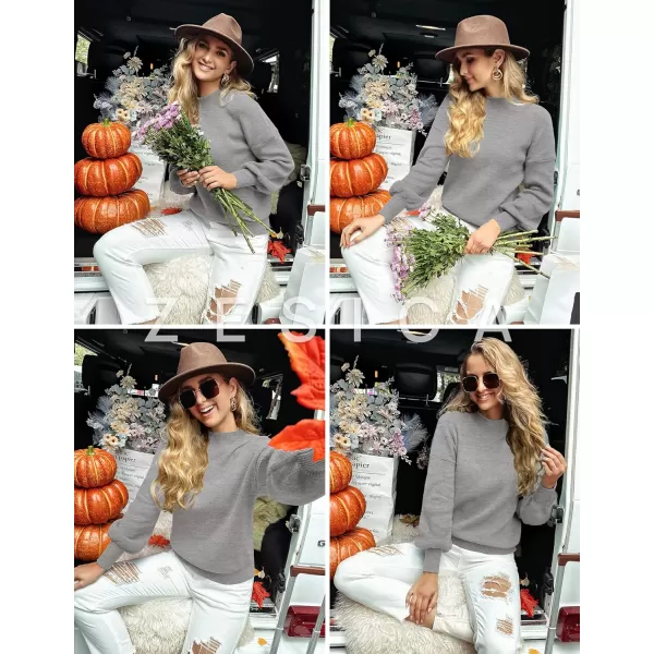ZESICA Womens 2024 Casual Turtleneck Long Lantern Sleeve Oversized Ribbed Knit Pullover Sweater Jumper TopGrey