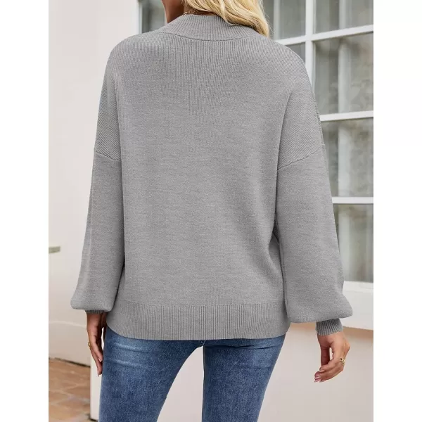 ZESICA Womens 2024 Casual Turtleneck Long Lantern Sleeve Oversized Ribbed Knit Pullover Sweater Jumper TopGrey