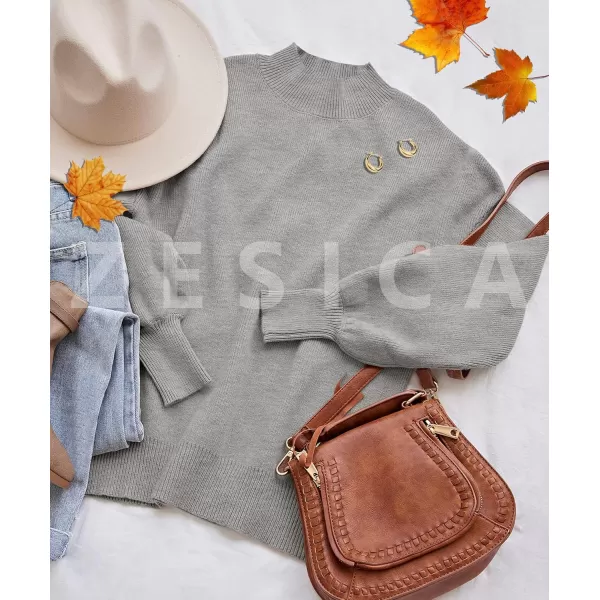 ZESICA Womens 2024 Casual Turtleneck Long Lantern Sleeve Oversized Ribbed Knit Pullover Sweater Jumper TopGrey