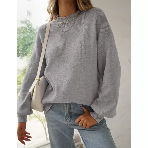 ZESICA Womens 2024 Casual Turtleneck Long Lantern Sleeve Oversized Ribbed Knit Pullover Sweater Jumper TopGrey