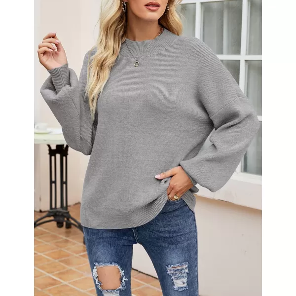 ZESICA Womens 2024 Casual Turtleneck Long Lantern Sleeve Oversized Ribbed Knit Pullover Sweater Jumper TopGrey
