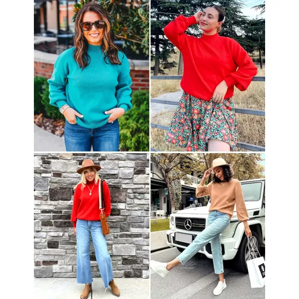 ZESICA Womens 2024 Casual Turtleneck Long Lantern Sleeve Oversized Ribbed Knit Pullover Sweater Jumper TopGrey