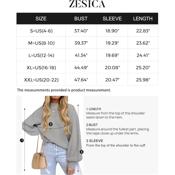 ZESICA Womens 2024 Casual Turtleneck Long Lantern Sleeve Oversized Ribbed Knit Pullover Sweater Jumper TopGrey
