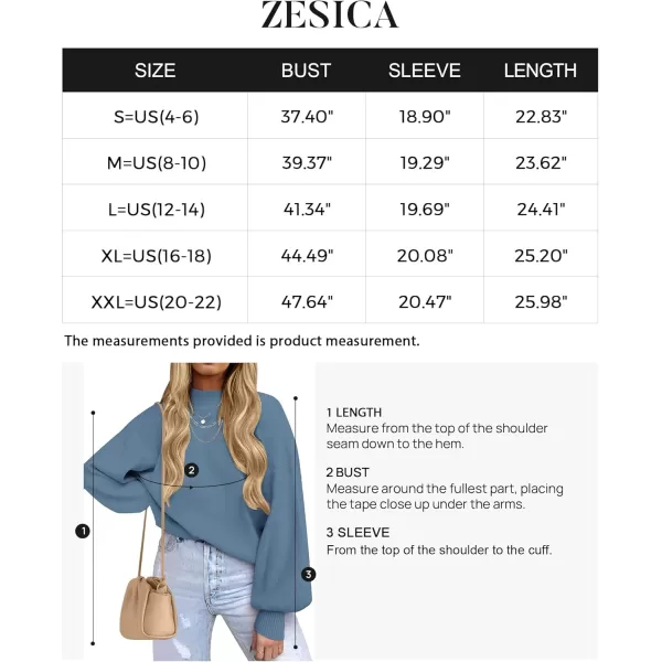 ZESICA Womens 2024 Casual Turtleneck Long Lantern Sleeve Oversized Ribbed Knit Pullover Sweater Jumper TopGreyblue