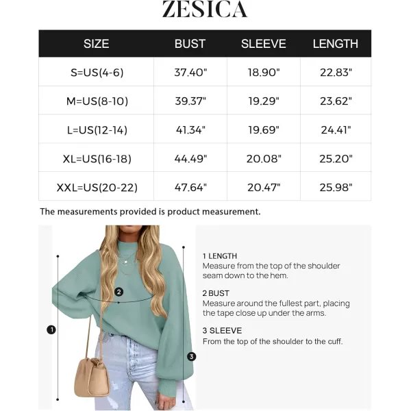 ZESICA Womens 2024 Casual Turtleneck Long Lantern Sleeve Oversized Ribbed Knit Pullover Sweater Jumper TopLake