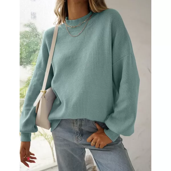 ZESICA Womens 2024 Casual Turtleneck Long Lantern Sleeve Oversized Ribbed Knit Pullover Sweater Jumper TopLake