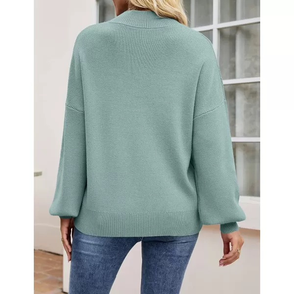 ZESICA Womens 2024 Casual Turtleneck Long Lantern Sleeve Oversized Ribbed Knit Pullover Sweater Jumper TopLake